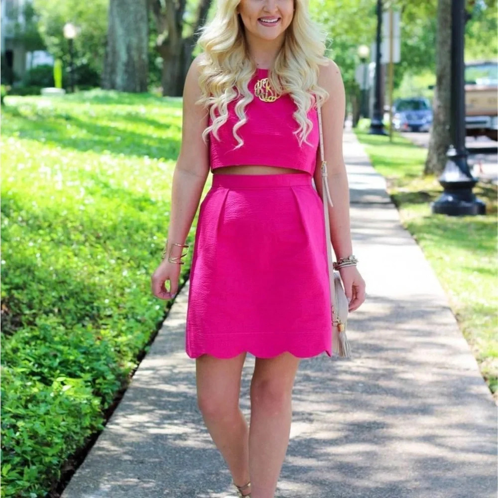 Lauren James Women's Carly Seersucker Crop Top Skirt Set Raspberry Large